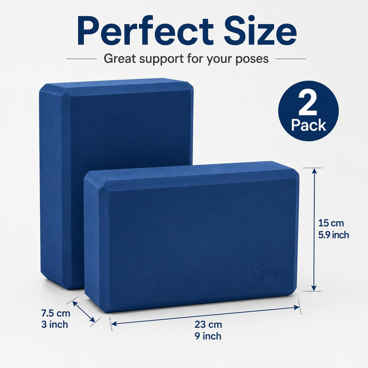 EXERZ Yoga Blocks 2pcs Gym Bricks -Comfortable Fitness Yoga Bricks, Anti-Slip, Lightweight and Travel Friendly Pilates Practice