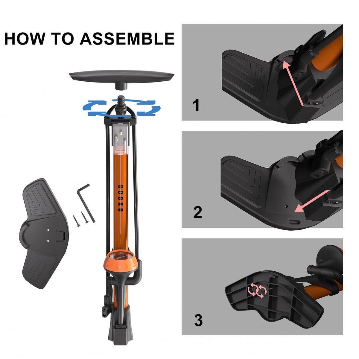 GOBKO Bike Pump Bicycle Floor Pump with Gauge, Bicycle Pumps with Presta and Schrader tire Pump multifunctional Air Pump for Road Bike MTB Sports Balls Pump High Pressure 160Psi &11Bar