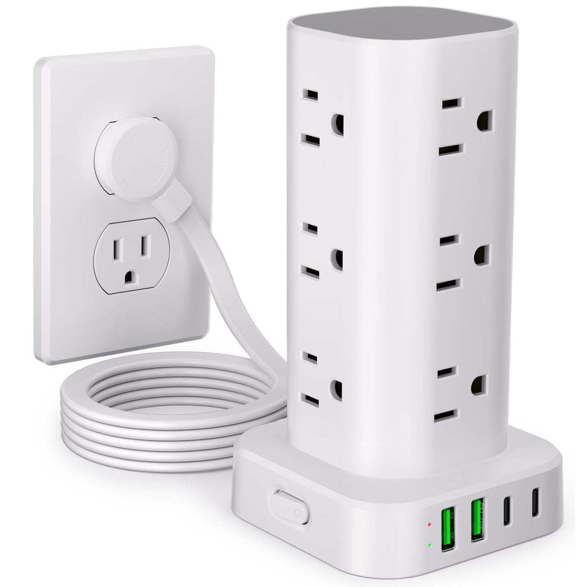 6FT Power Strip Tower with Wireless Charger,Surge Protector with 12 Outlets