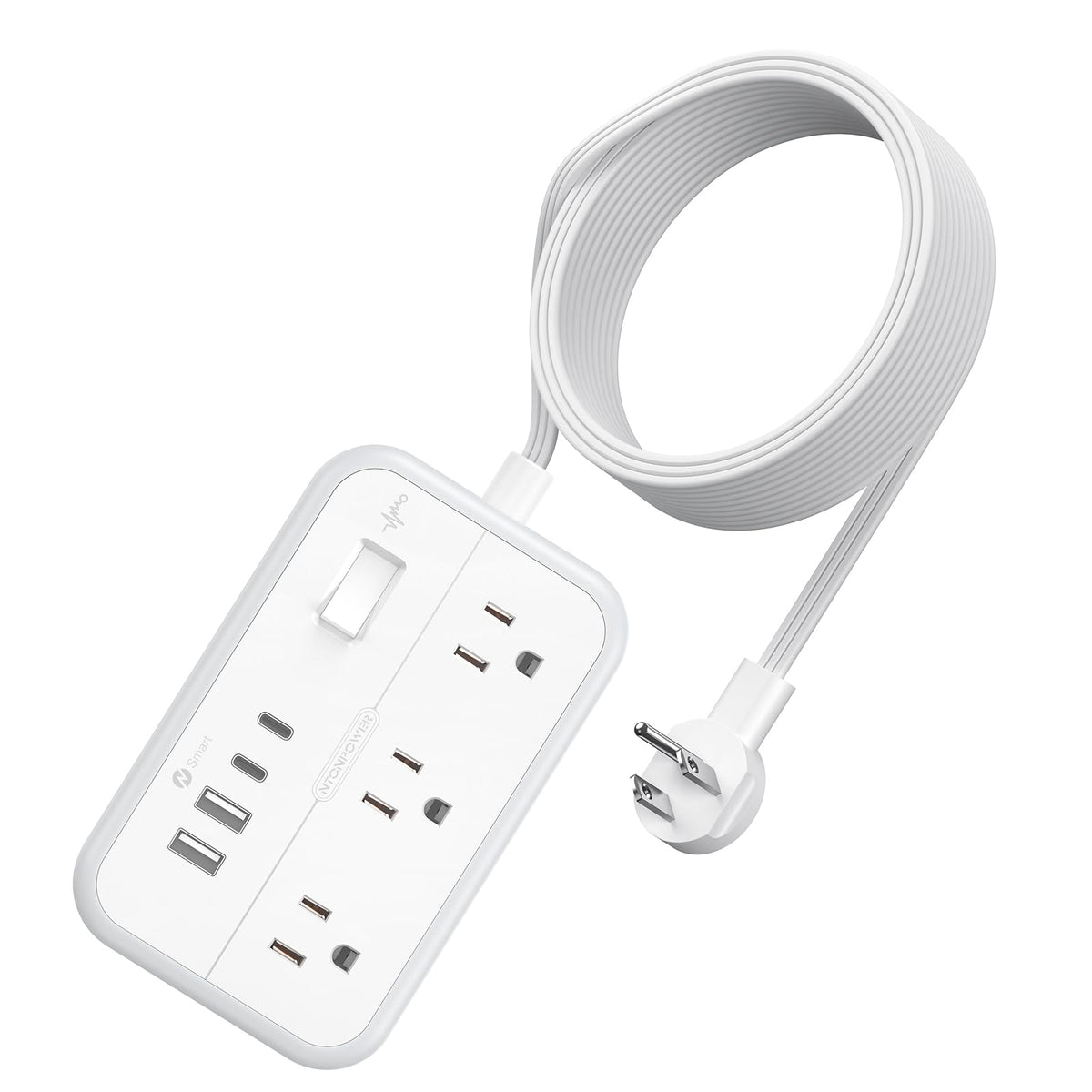 Flat Extension Cord 15 ft, NTONPOWER Surge Protector Power Strip with 6 Widely Outlets 4 USB Ports(2 USB C), Flat Plug, Wall Mounted, Side Outlet Extender for Indoor, Home Office, Dorm Room Essentials