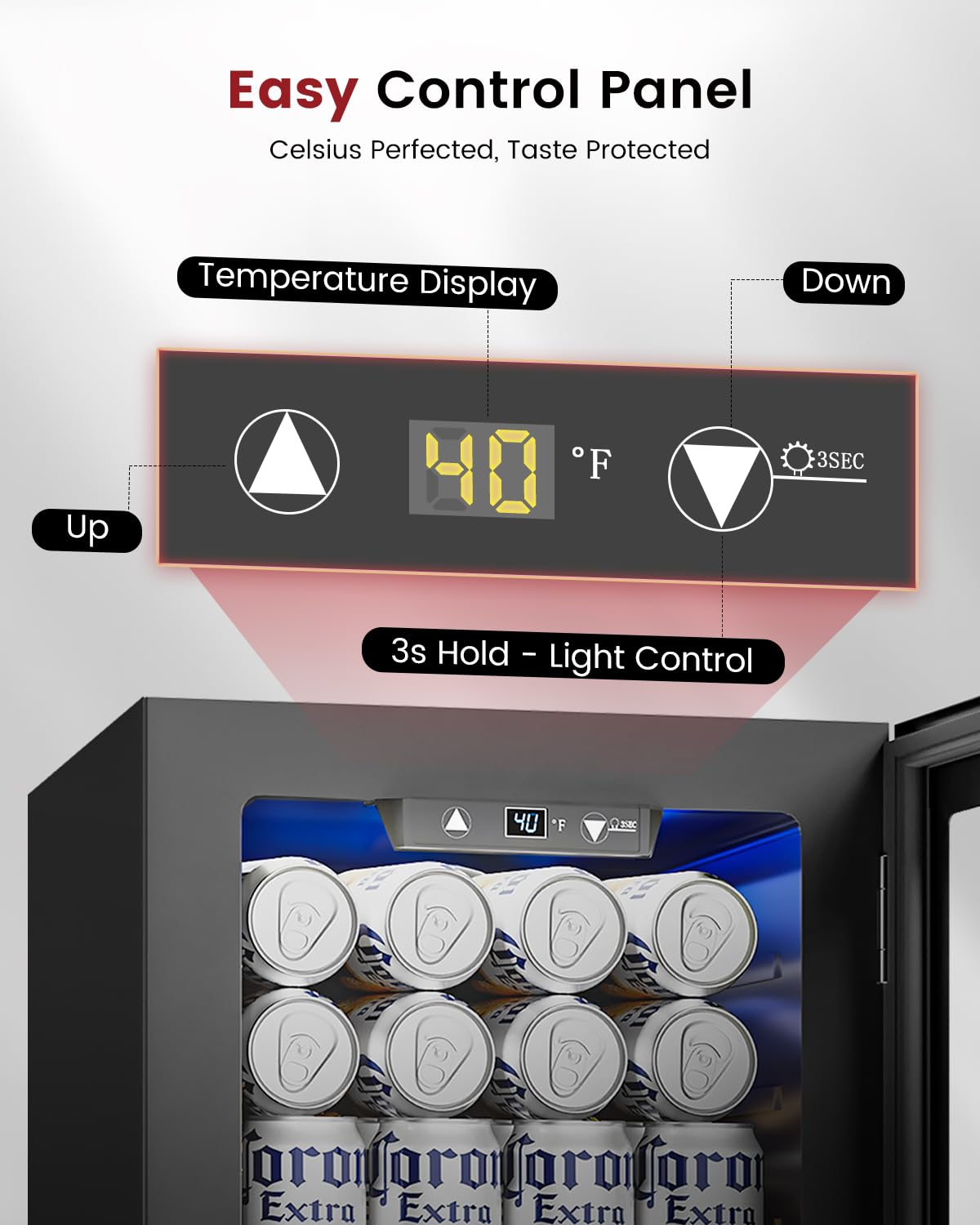 Feelfunn 2.6CuFt Beverage Refrigerator, 95 Can Mini Fridge with Glass Door
