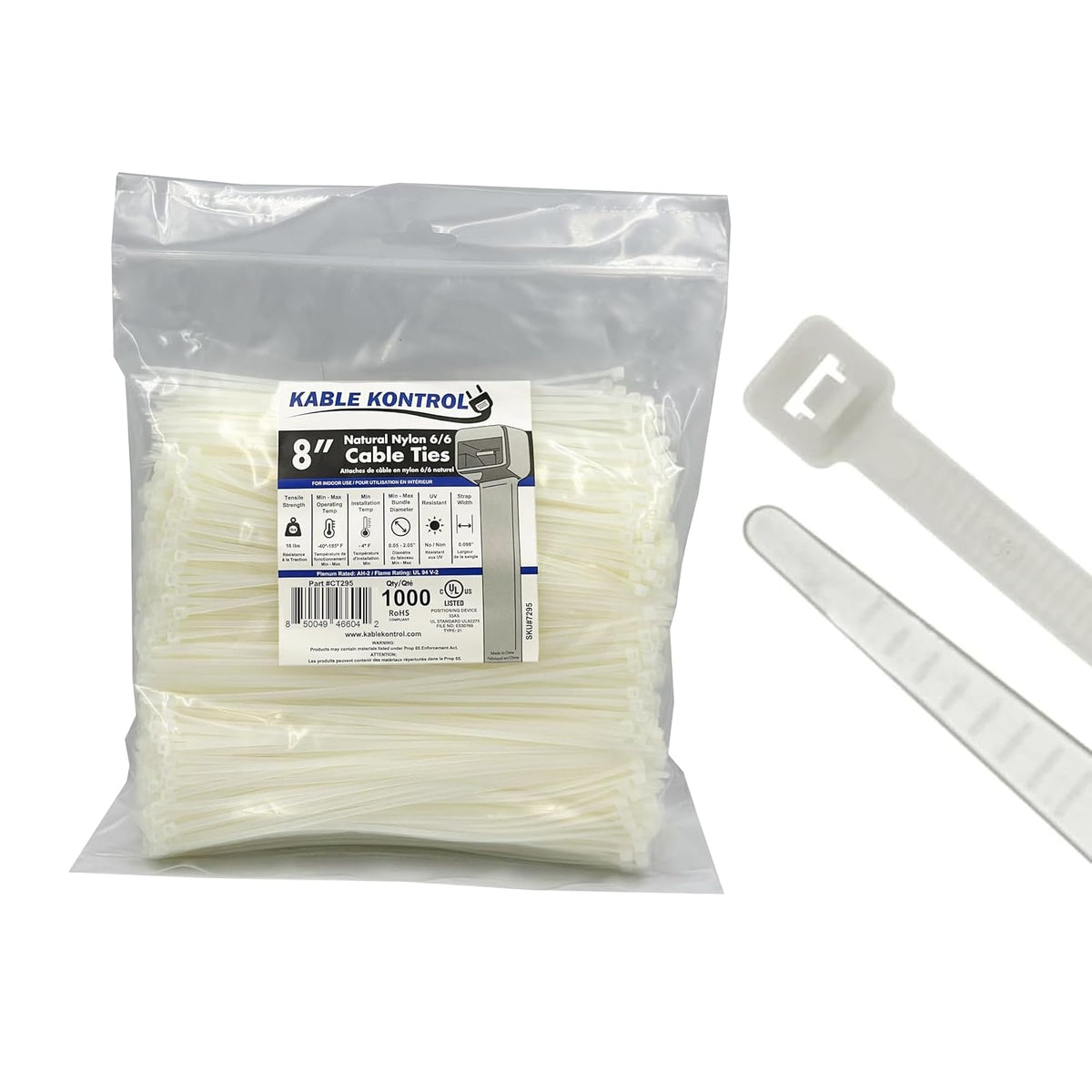 Kable Kontrol Cable Zip Ties, 4 Inch, 100 Pcs, 18lbs Test, Gray