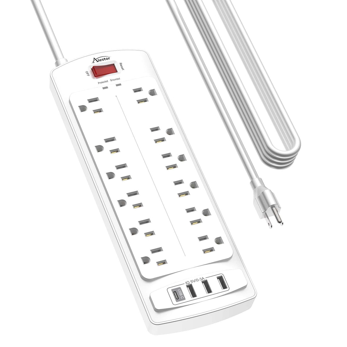 ALESTOR 6 Ft Surge Protector Power Strip with 12 Outlets and 4 USB Ports