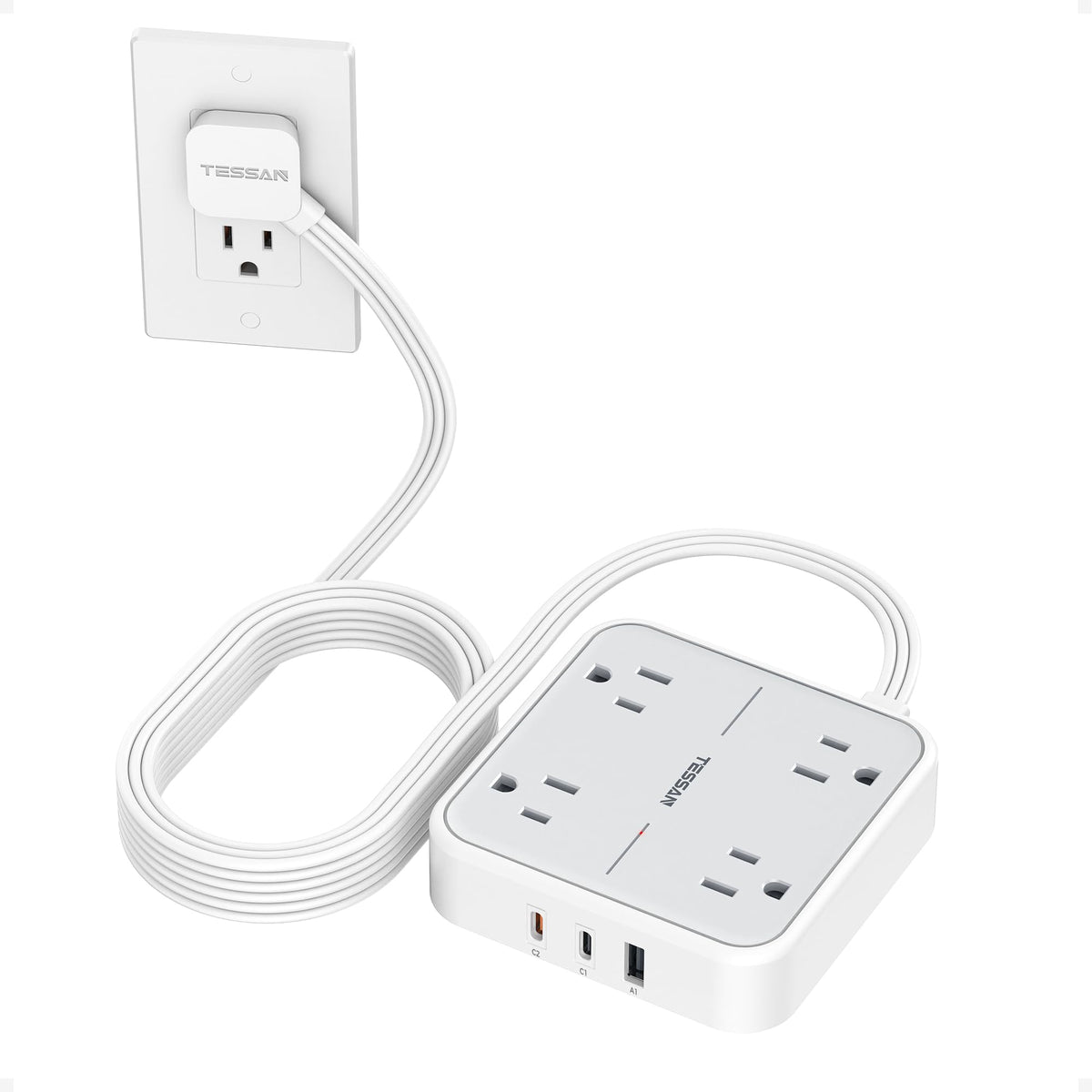 TESSAN PD 20W Surge Protector Extension Cord 5Ft, Flat Plug Power Strip