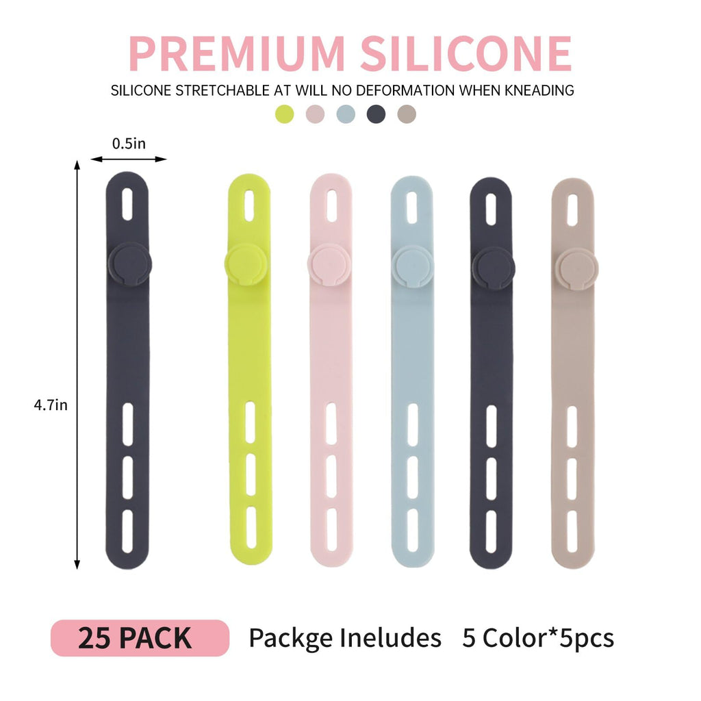 Oligei 25 Pcs Silicone Cable Ties, Cable Ties Reusable, High Elasticity Cord Wraps for Electrical Cords, Cord Organizer for Earphone, Phone Charger(Blue)