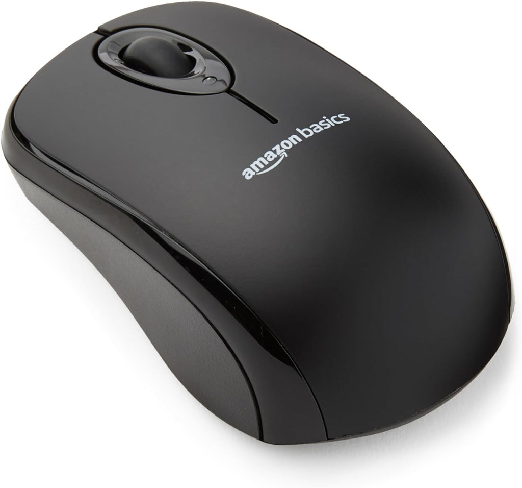 Amazon Basics Wireless Mouse for Laptop, 2.4GHz with USB Nano Receiver – Black