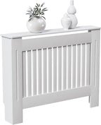 Vida Designs Chelsea Radiator Cover White - Medium - Modern Vertical Slat Design For Optimal Heat Circulation - H82xW111xD19cm - Painted MDF Cabinet Ideal For Living Room & Hallway