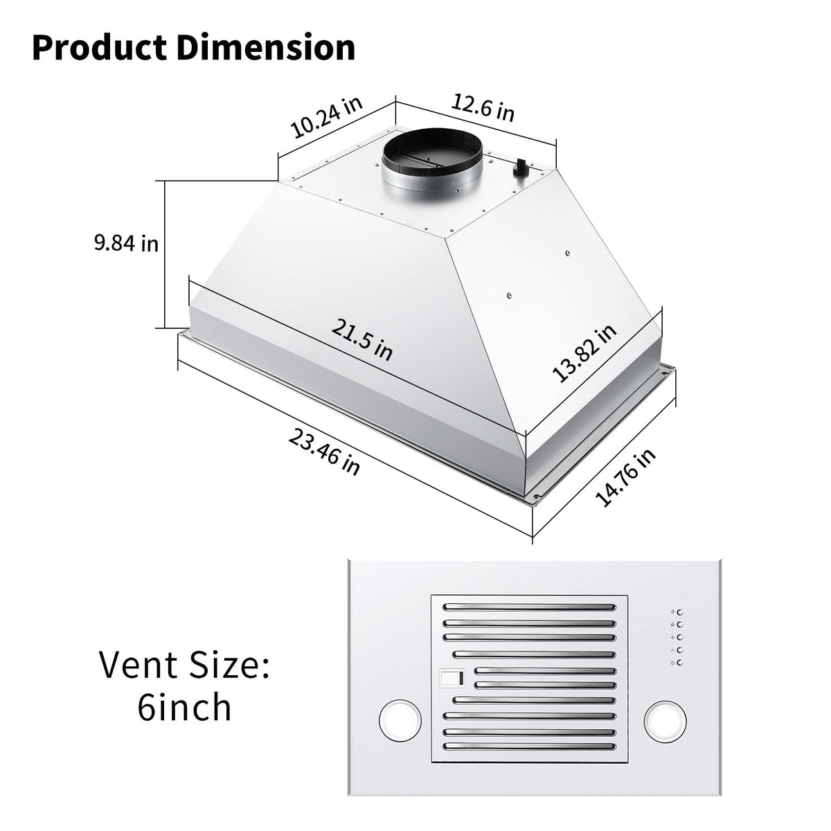 Range Hood Insert 30 inch,Stainless Steel Kitchen Vent Hood 600CFM,Built-in Kitchen Stove Hood w/Front Button Controls and Front LED Lights,Baffle Filters,Ducted/ductless Convertible Duct