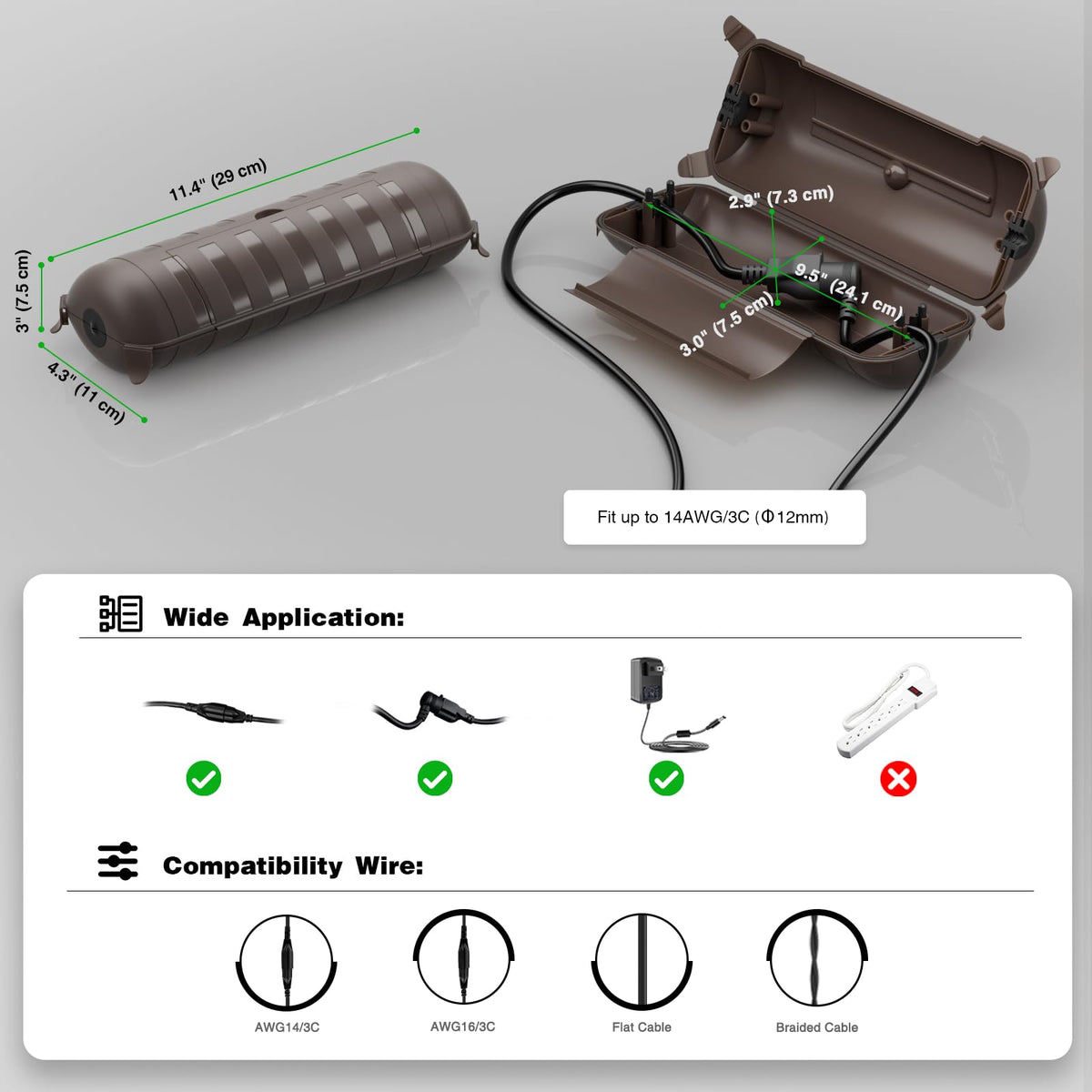 [3 Pack] Flemoon Outdoor Extension Cord Safety Cover with Waterproof Seal