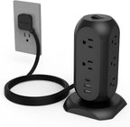 TESSAN Tower Power Strip Flat Plug with 1050J Surge Protection, 6 Ft, Black