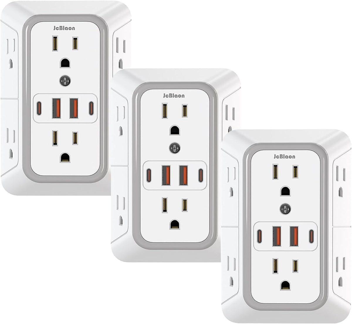 3 Pack Surge Protector Outlet Extender, 6 Outlet Splitter with 4 USB Ports (2 USB C), Multi Plug Wall Outlet 1050J Power Strip, USB Wall Charger for Home Office Kitchen Travel-ETL