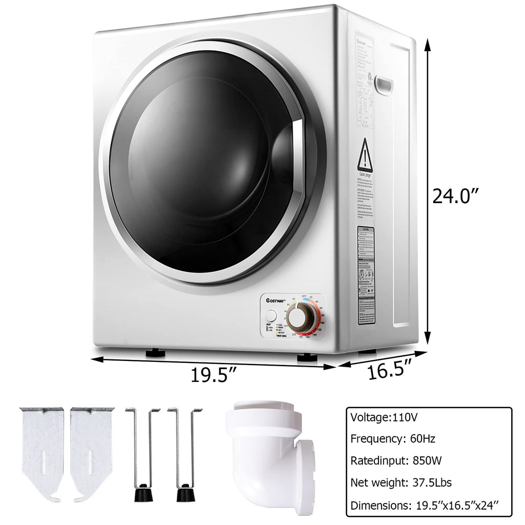 COSTWAY 1.5 Cu.ft. Portable Clothes Dryer,850W Compact Laundry Dryer,Silver