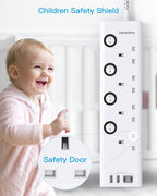 Extension Lead with USB Slots(2 USB C), 4 Way Plug Extension Socket, 1.8M