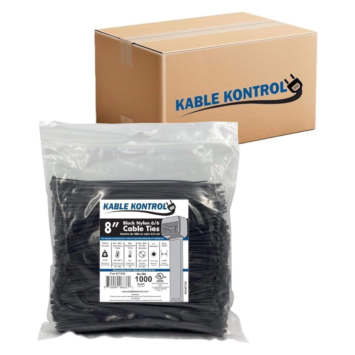Kable Kontrol Cable Zip Ties, 4 Inch, 100 Pcs, 18lbs Test, Gray