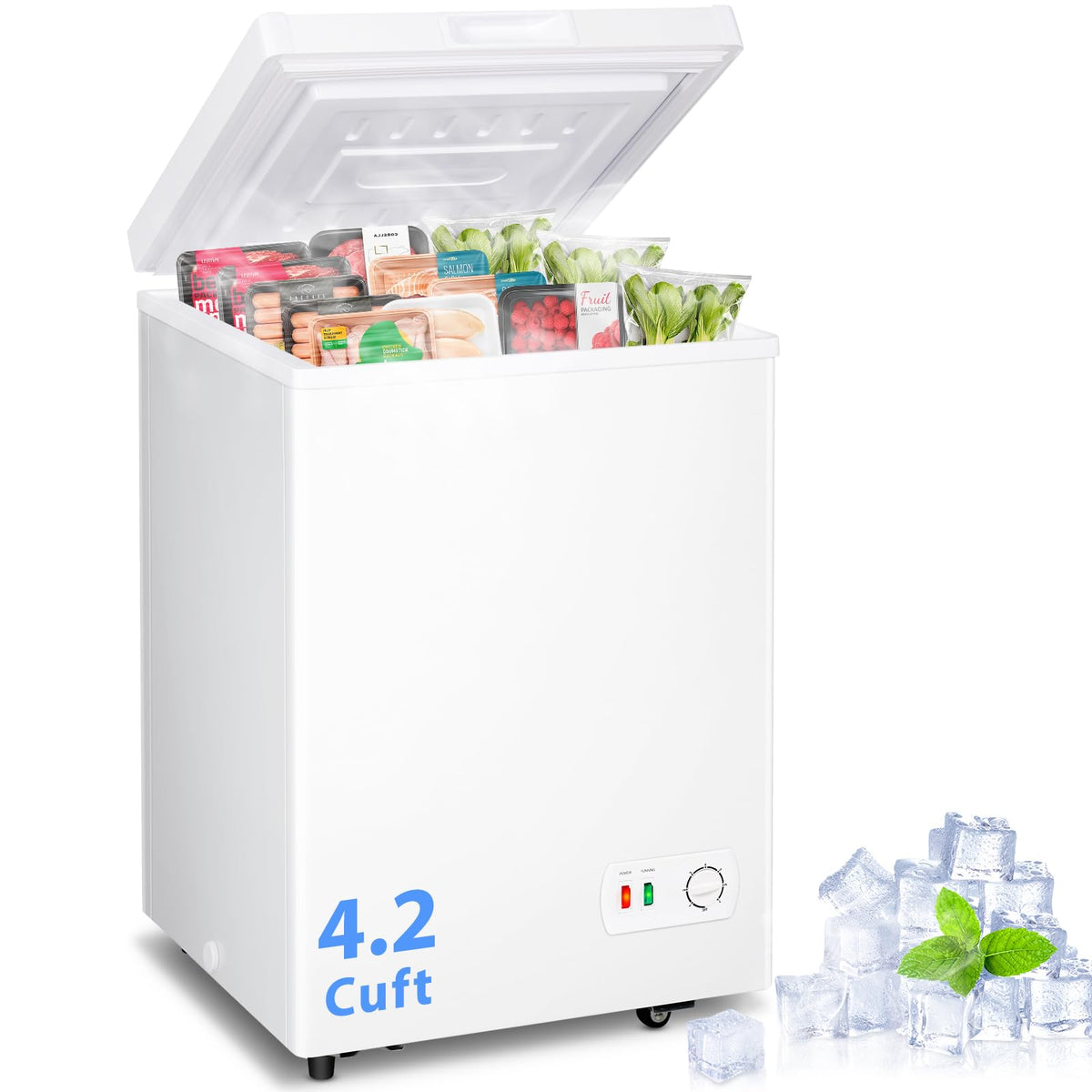 Lifeplus Chest Freezer, 3.5 Cubic Feet Small Deep Freezer Compact Top Open Door with Removable Basket, 7 Temperature Control Energy Saving Super Quiet for Kitchen Office Apartment Garage, Grey