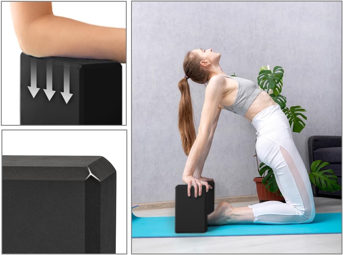 EXERZ Yoga Blocks 2pcs Gym Bricks -Comfortable Fitness Yoga Bricks, Anti-Slip, Lightweight and Travel Friendly Pilates Practice