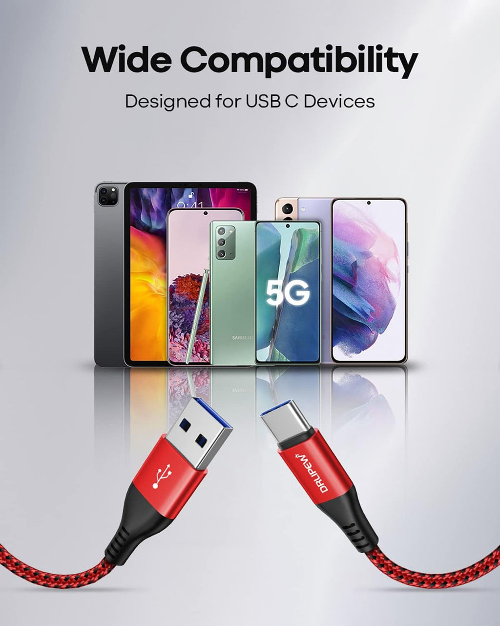 USB to USB C Cable(1M 3-Pack),USB Type C Fast Charger Cable Nylon Braided