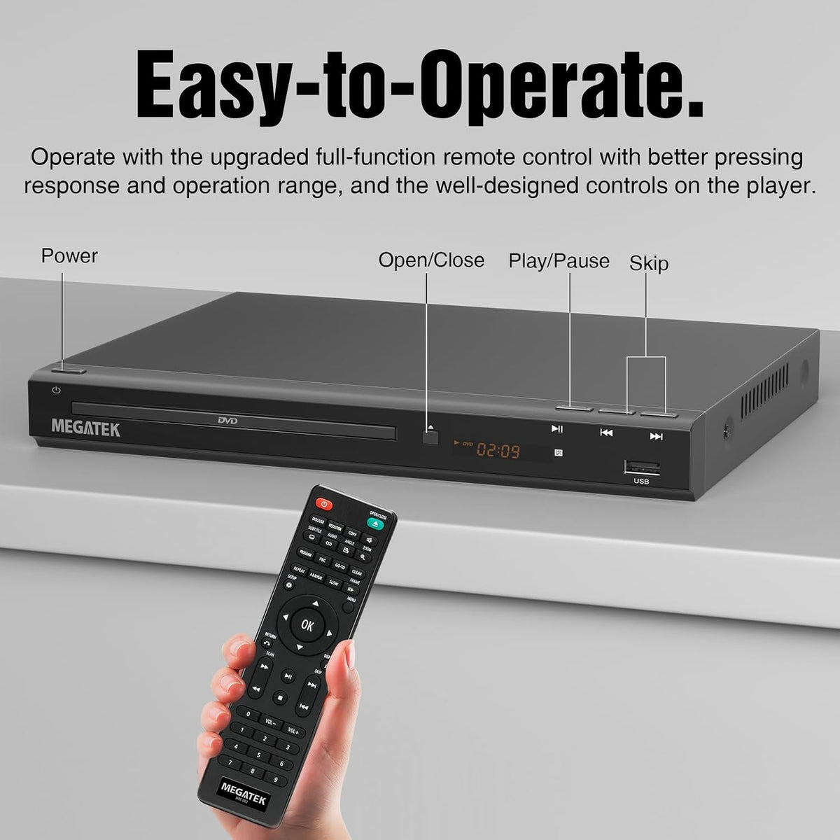 MEGATEK Region-Free DVD Player for TV with HDMI, USB & 1080p Upscaling
