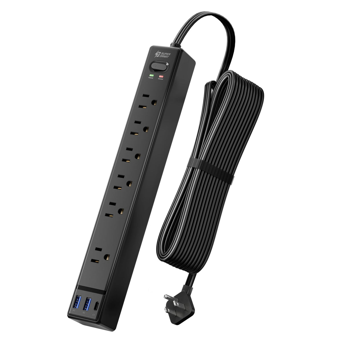 SUPERDANNY 6Ft Thin Extension Cord, Flat Plug Surge Protector Power Strip
