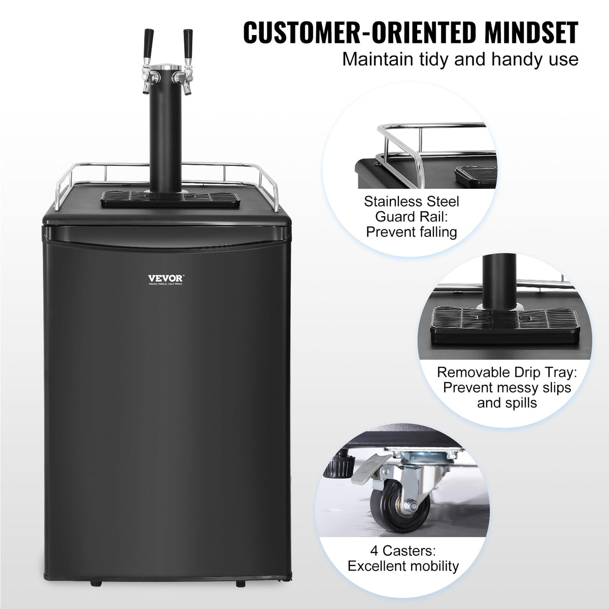 VEVOR Beer Kegerator, Single Tap Commercial Draft Beer Dispenser for D system, Full Size Keg Refrigerator with 5lbs CO2 Tank, Hold 2 Sixth / 2 Ball lock keg, Black