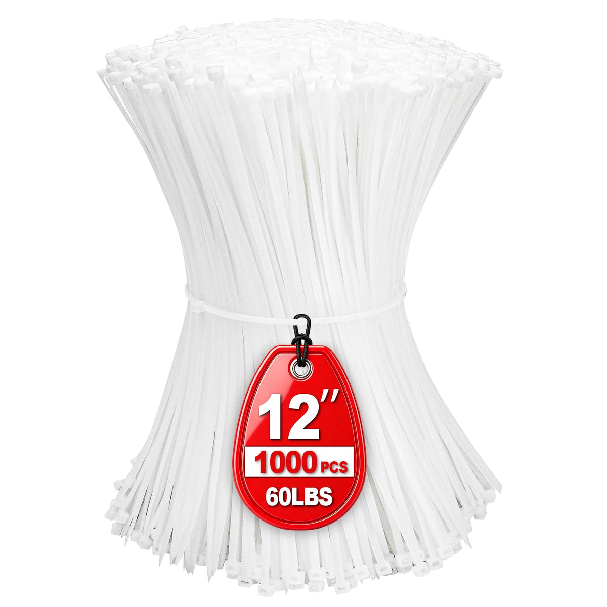 Cable Zip Ties,600 Piece Self-Locking Nylon Cable Ties,Assorted Sizes 4+6+8+10+12-Inch,Multi-Purpose Wire Management Plastic Ties,Perfect for Home,Garden,Office,Travel and Workshop.White
