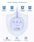 Travel Essentials, 22.5W/4.5A Flat Plug Power Strip, 6 Ft Extension Cord