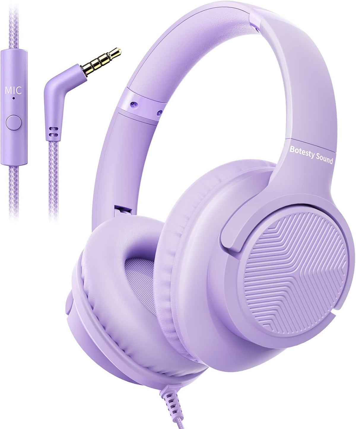 Botesty Sound Headphones Wired with Mic for School, 3.5mm Plug in, Purple