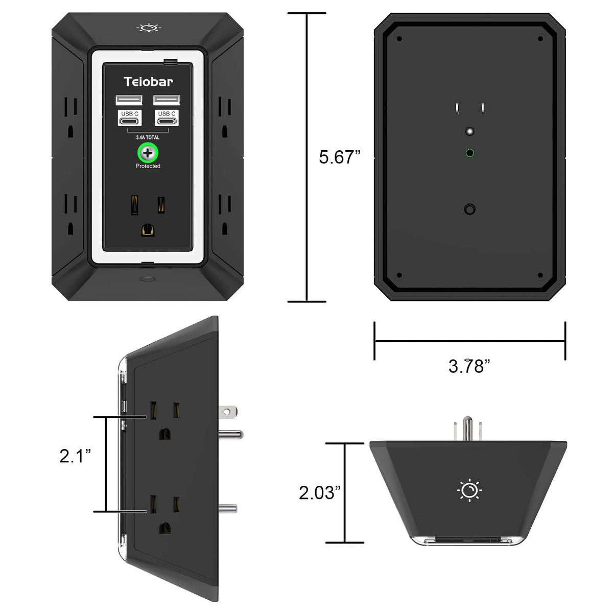 Multi Plug Wall Outlet Surge Protector with 6-Outlet & 4 USB Ports(2USB-C)
