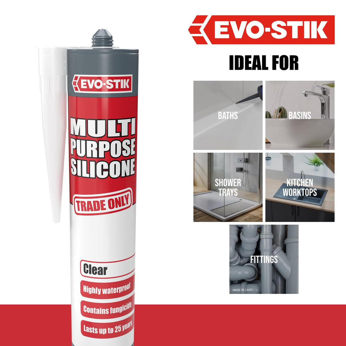 EVO-STIK Multipurpose Silicone Sealant White - Waterproof & Mould Resistant