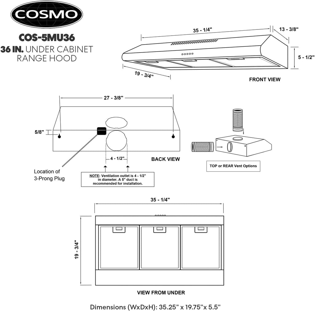36 in. Delta Coll Ducted Under Cabinet Range Hood, Mesh Filters, Stainless