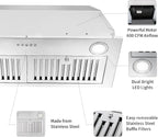 Range Hood Insert 30 inch,Stainless Steel Kitchen Vent Hood 600CFM,Built-in Kitchen Stove Hood w/Front Button Controls and Front LED Lights,Baffle Filters,Ducted/ductless Convertible Duct