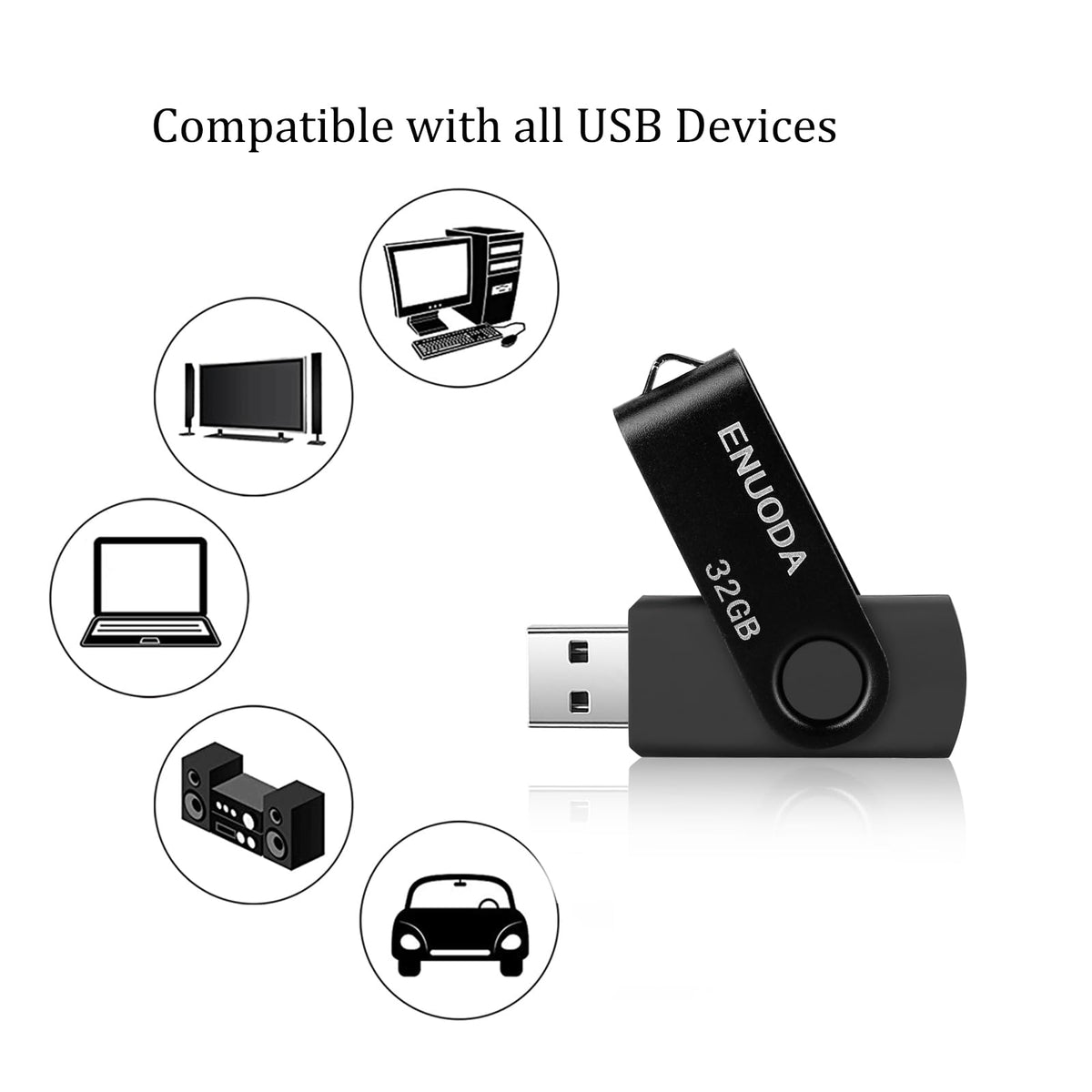 ENUODA 16GB USB Stick 1 Pack Memory Stick USB 2.0 Flash Drives Swivel Design Pen Drive for Data Storage Thumb Drive with LED Light (Black)