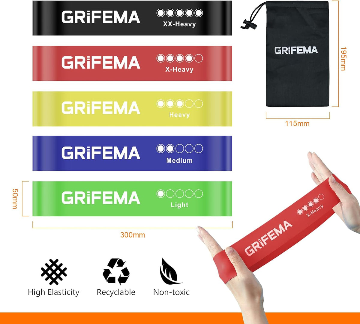 GRIFEMA GAK5001 Resistance Bands Set of 5 – Stretch Bands Home Gym Yoga