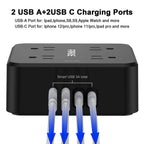 10Ft Extension Cord with Multiple Outlets, 8 Outlets and 4 USB Ports