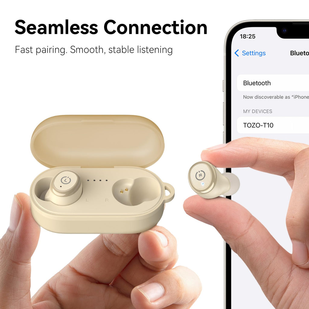TOZO T10 Wireless Earbuds Powerful Bass Stereo Wireless Charging, APP, IPX8