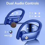 bmani Ear Buds Wireless Earbuds Bluetooth Headphones with 80H Playtime LED Display Case, Over-Ear Hook with Mic, Stereo Sound, Easy Button Controls, Sports Earphones for Running Workout Gym Black