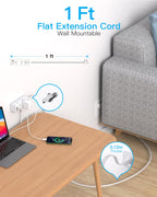 One Beat 10Ft Extension Cord with Multiple Outlets,Flat Plug Power Strip