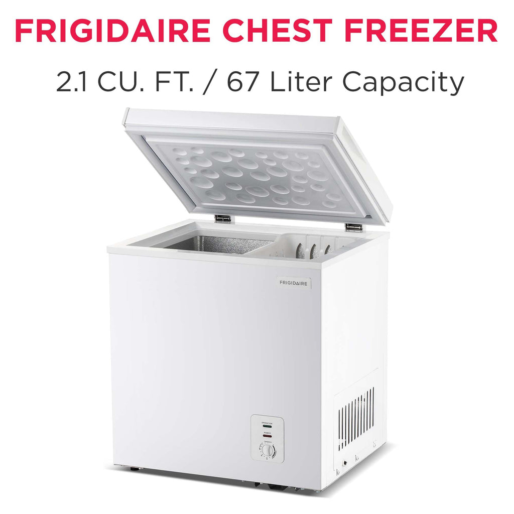 FRIGIDAIRE EFRF5003-BLACK Chest Deep Freezer-Garage-Ready, 5.0 Cu. Ft. Capacity, Black-Adjustable Thermostat-Removable Vinyl Coated Wire Basket-Easy Defrost Drain
