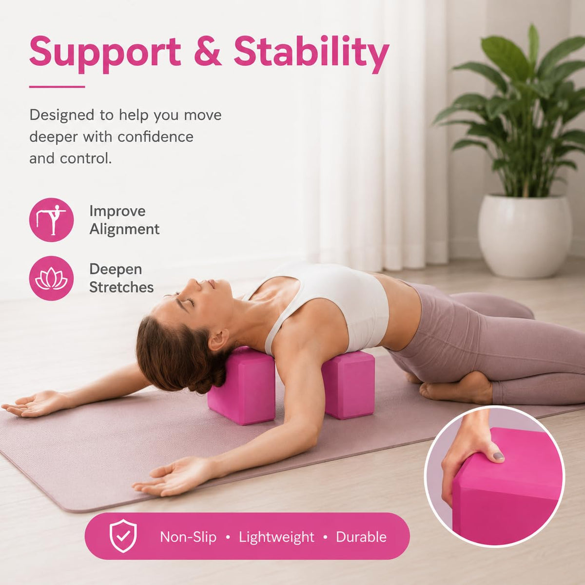 EXERZ Yoga Blocks 2pcs Gym Bricks -Comfortable Fitness Yoga Bricks, Anti-Slip, Lightweight and Travel Friendly Pilates Practice