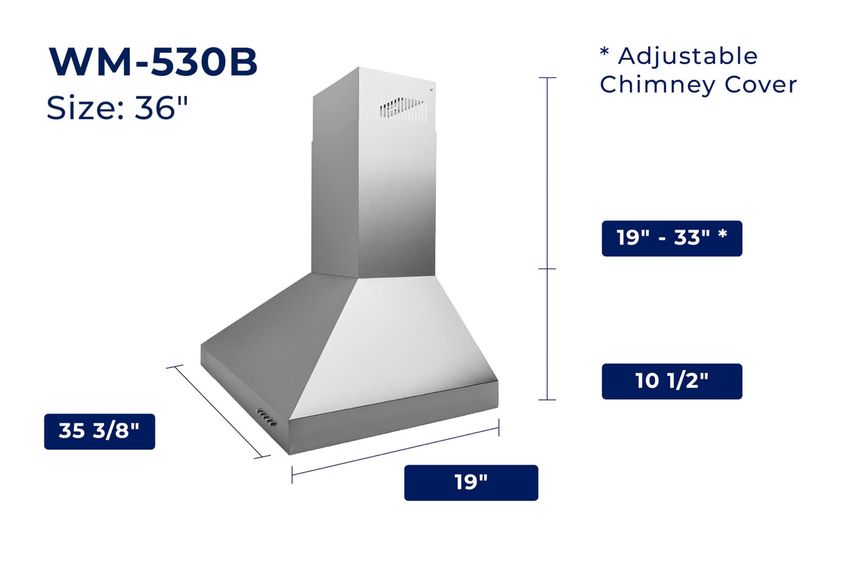 Hauslane Wall Mount Range Hood 30 Inch Convertible 350-750 CFM Low Noise