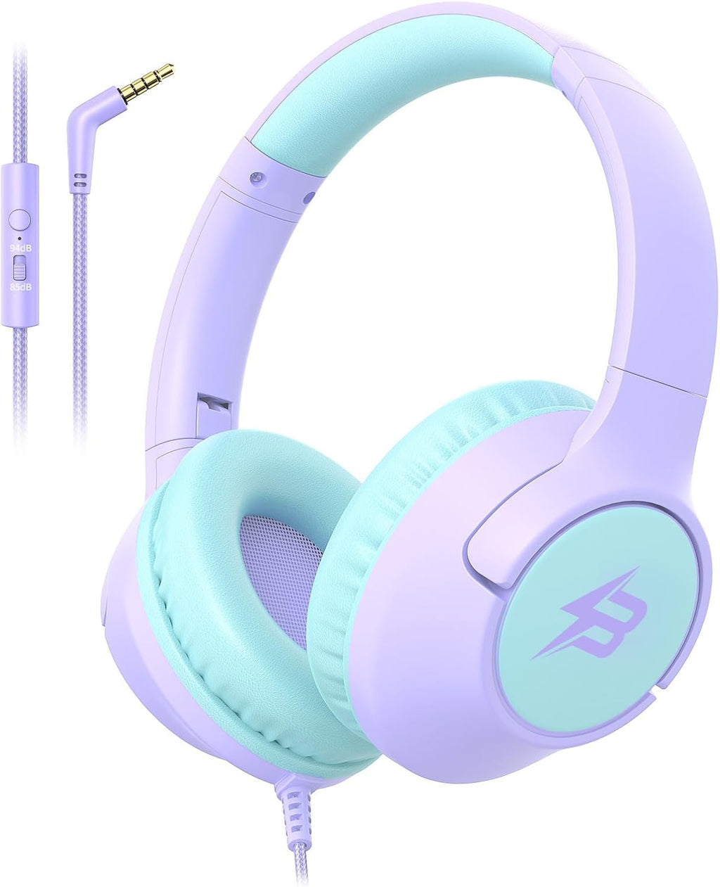 Botesty Sound Kids Headphones Wired for School, 3.5 Plug Safe Volume Purple