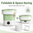 Portable Washing Machine【Upgraded 20L Capacity・3 Modes Deep Cleaning・1-Year Free Replacement】Foldable Mini Washer and Dryer, Small Washing Machine for Travel, Dorms, RVs, Camping (Green)