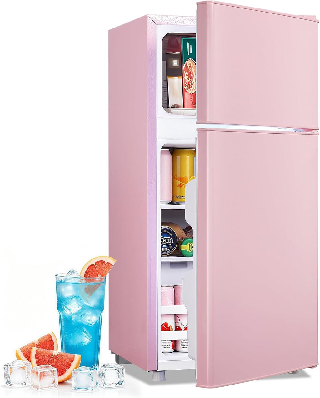 DEMULLER 2.4 Cu.Ft Small Refrigerator with Freezer Mini Fridge Removable Plastic Shelves Ideal for Apartment, Dormitory, Baby Pink