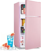 DEMULLER 2.4 Cu.Ft Small Refrigerator with Freezer Mini Fridge Removable Plastic Shelves Ideal for Apartment, Dormitory, Baby Pink