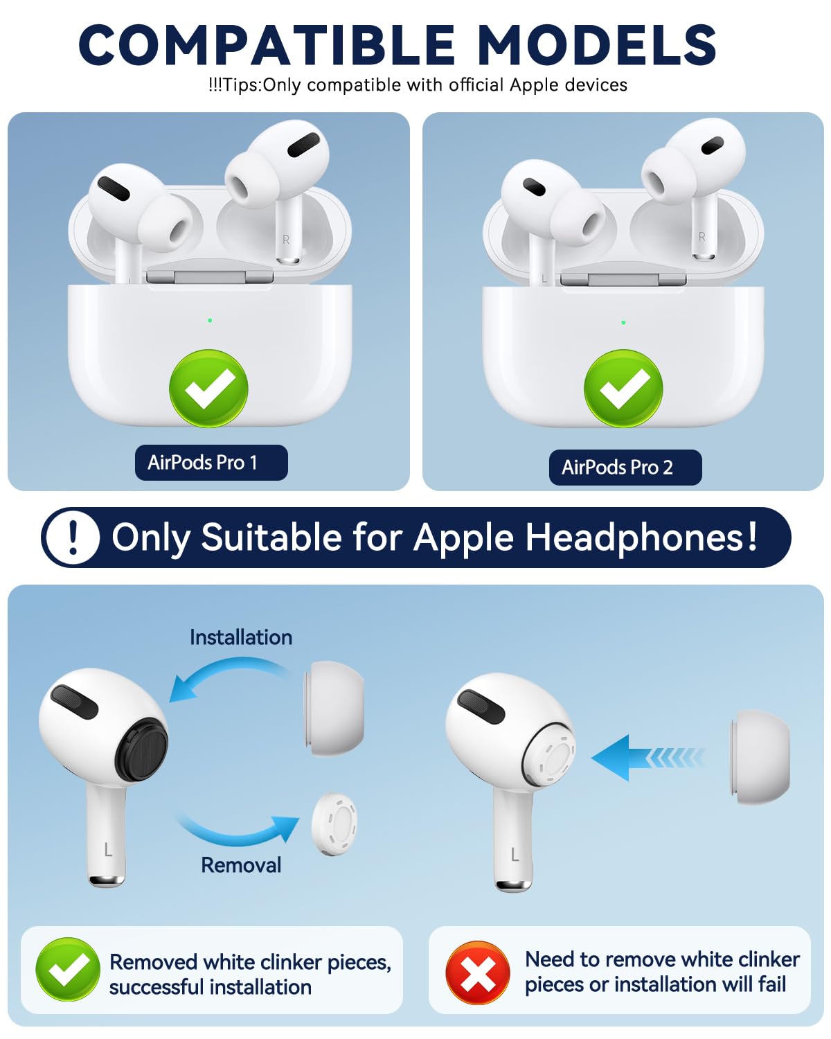 5 Pairs Replacement Ear Tips for AirPods Pro 3 (White)