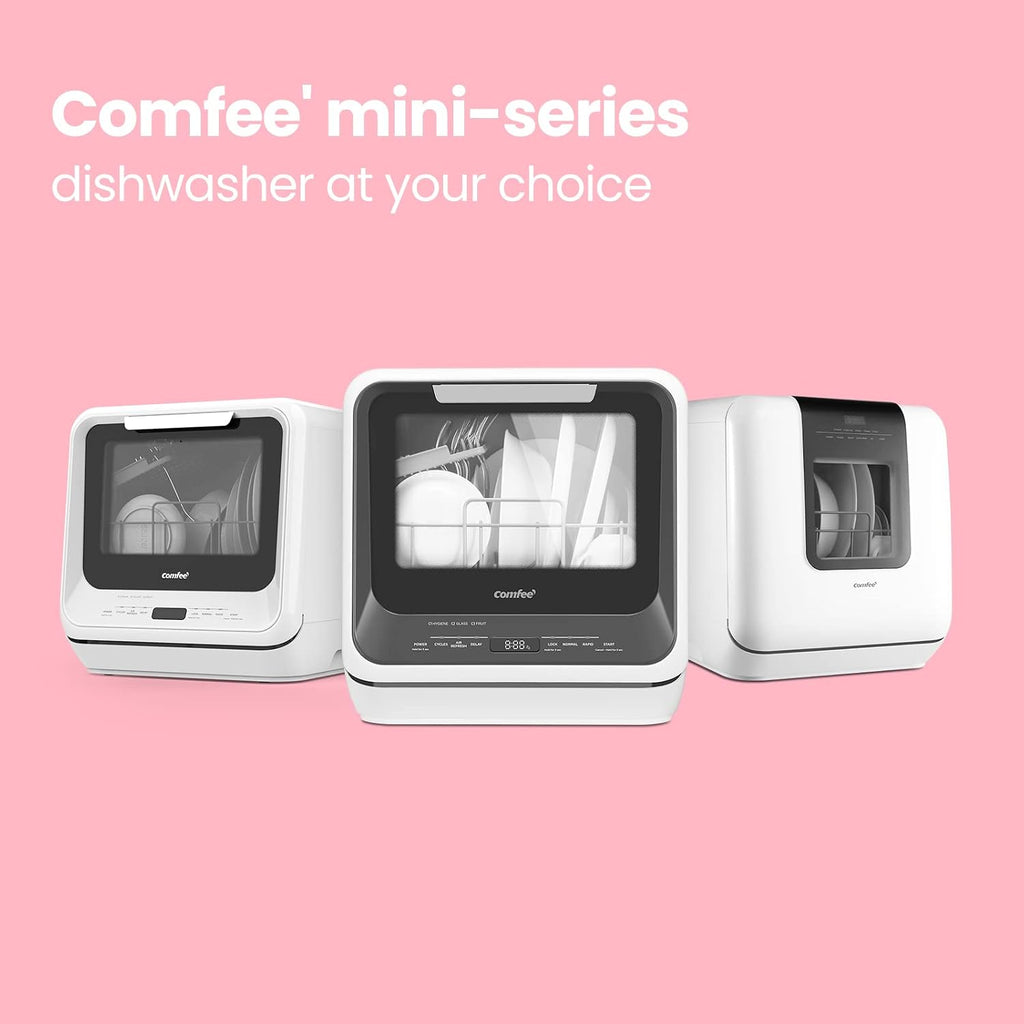COMFEE' Portable Mini Dishwasher Countertop with 1.32Gal Built-in Water Tank for Apartments& RVs, No Hookup Needed, 6 Programs, 360° Dual Spray, 162℉ High-Temp& Air-Dry Function
