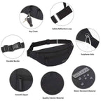 MAXTOP Large Bumbag Waist Fanny Pack Running Belt for Men Women Unisex Bum Bag with Headphone Jack and 4-Zipper Pockets Adjustable Belt for Travel Running Jogging Workout Hiking Gifts All Black