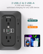 Addtam 6-Outlet Extender Surge Protector, Multi Plug Wall Outlet with 4 USB Wall Charger(PD 30W), Plug Extension Outlet with 1800J, Outlet Splitter Power Strip for Home Office, White