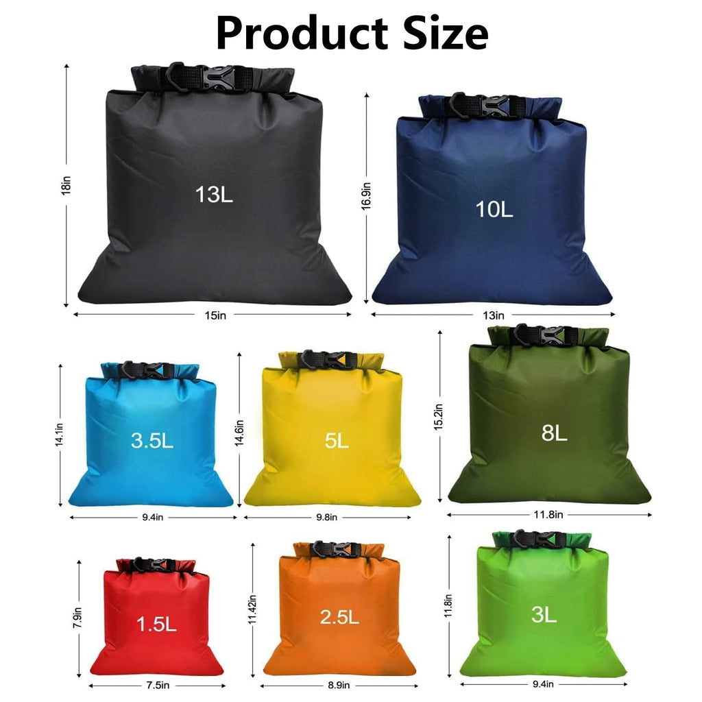 kuou 5 Pack Waterproof Dry Bags, 1.5L-6L, Lightweight, Black