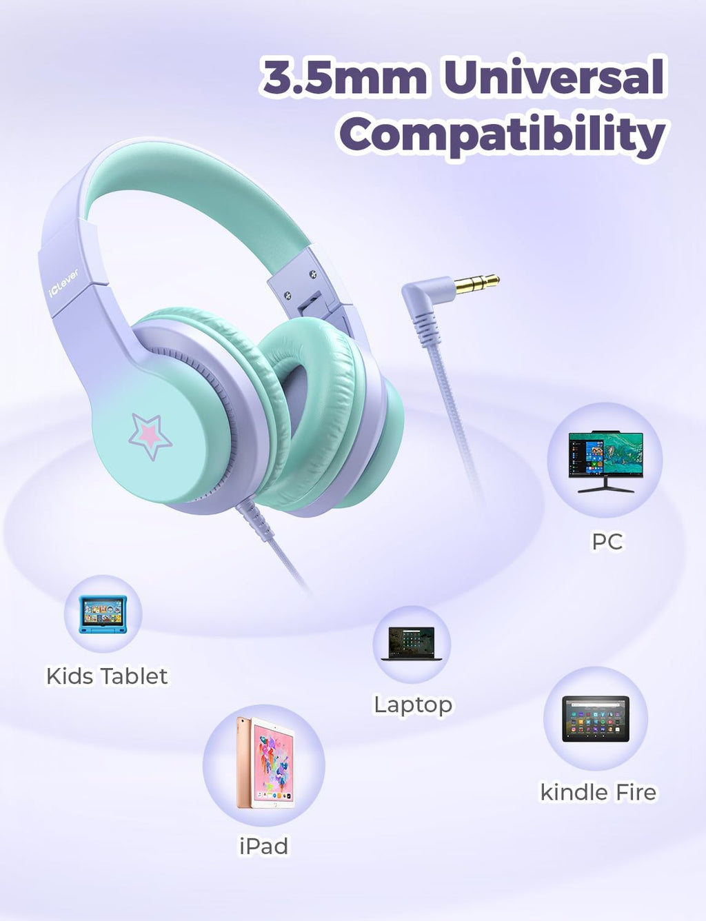 iClever HS19 Kids Headphones with Cord, Toddler Headphones for Boys Girls